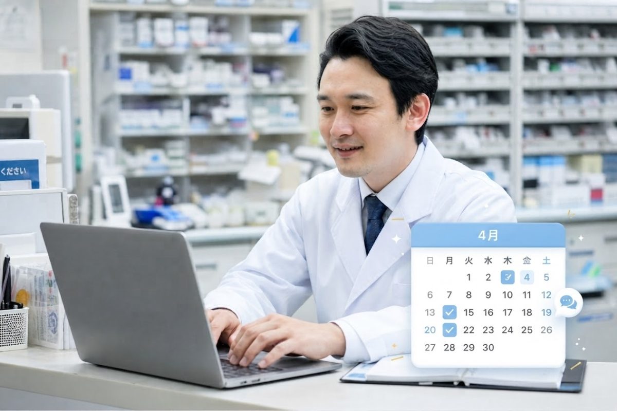 カレンダーで日程を調整する薬局経営者